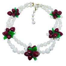 Load image into Gallery viewer, Vintage gold tone glass fruit apple leafs beaded 1960's designer necklace
