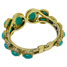 Load image into Gallery viewer, Vintage gold tone glass jade designer clamper bracelet
