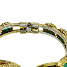 Load image into Gallery viewer, Vintage gold tone glass jade designer clamper bracelet
