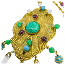 Load image into Gallery viewer, Vintage gold tone glass jade gemstones designer pendant necklace
