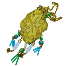 Load image into Gallery viewer, Vintage gold tone glass jade gemstones designer pendant necklace
