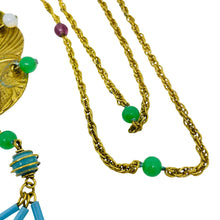 Load image into Gallery viewer, Vintage gold tone glass jade gemstones designer pendant necklace
