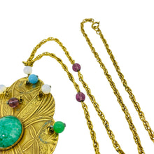 Load image into Gallery viewer, Vintage gold tone glass jade gemstones designer pendant necklace
