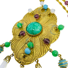 Load image into Gallery viewer, Vintage gold tone glass jade gemstones designer pendant necklace
