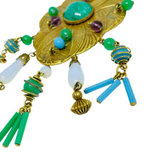 Load image into Gallery viewer, Vintage gold tone glass jade gemstones designer pendant necklace

