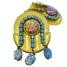 Load image into Gallery viewer, Vintage gold tone glass opal turquoise stones designer clip on earrings
