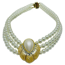 Load image into Gallery viewer, Vintage gold tone glass pearls rhinestones enamel designer necklace
