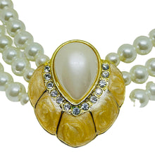 Load image into Gallery viewer, Vintage gold tone glass pearls rhinestones enamel designer necklace
