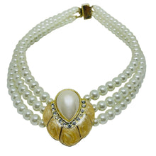 Load image into Gallery viewer, Vintage gold tone glass pearls rhinestones enamel designer necklace

