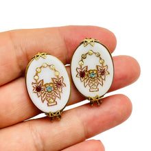 Load image into Gallery viewer, Vintage gold tone glass rhinestones designer clip on earrings
