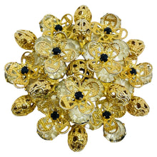 Load image into Gallery viewer, Vintage gold tone glass rhinestones flowers designer brooch
