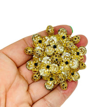 Load image into Gallery viewer, Vintage gold tone glass rhinestones flowers designer brooch
