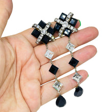 Load image into Gallery viewer, Vintage gold tone glass rhinestones long dangle designer clip on earrings
