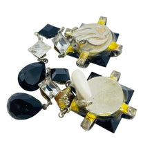 Load image into Gallery viewer, Vintage gold tone glass rhinestones long dangle designer clip on earrings
