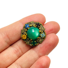 Load image into Gallery viewer, Vintage gold tone glass stones Czechoslovakian small brooch
