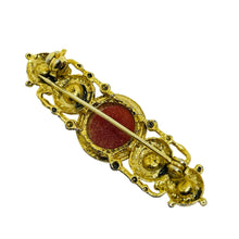 Load image into Gallery viewer, Vintage gold tone glass stones Etruscan style designer brooch
