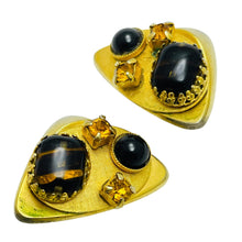 Load image into Gallery viewer, Vintage gold tone glass stones designer clip on earrings
