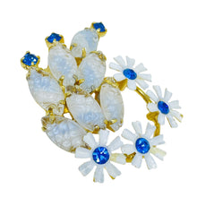 Load image into Gallery viewer, Vintage gold tone glass stones enamel flower designer brooch
