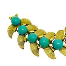 Load image into Gallery viewer, Vintage gold tone glass turquoise grapes leafs designer necklace bracelet set
