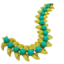 Load image into Gallery viewer, Vintage gold tone glass turquoise grapes leafs designer necklace bracelet set
