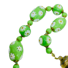 Load image into Gallery viewer, Vintage gold tone green art glass beads with flowers designer necklace
