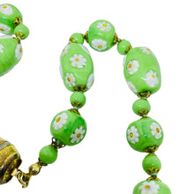 Load image into Gallery viewer, Vintage gold tone green art glass beads with flowers designer necklace
