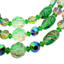 Load image into Gallery viewer, Vintage gold tone green aurora crystal beaded glass designer necklace
