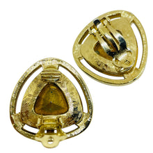 Load image into Gallery viewer, Vintage gold tone green crystal designer 80's clip on earrings
