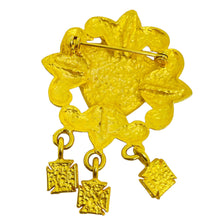 Load image into Gallery viewer, Vintage gold tone green enamel crown dangle designer brooch
