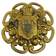 Load image into Gallery viewer, Vintage gold tone green enamel shield eagle brooch
