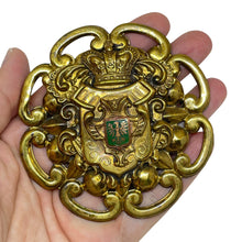 Load image into Gallery viewer, Vintage gold tone green enamel shield eagle brooch
