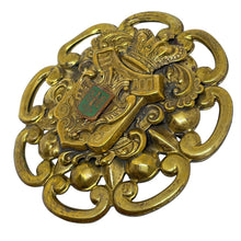 Load image into Gallery viewer, Vintage gold tone green enamel shield eagle brooch
