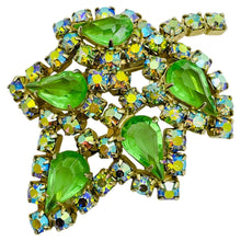 Load image into Gallery viewer, Vintage gold tone green glass designer brooch
