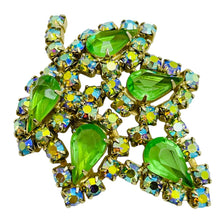Load image into Gallery viewer, Vintage gold tone green glass designer brooch
