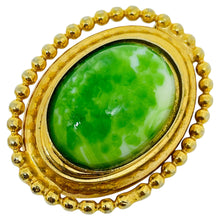 Load image into Gallery viewer, Vintage gold tone green glass designer brooch
