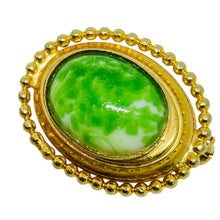 Load image into Gallery viewer, Vintage gold tone green glass designer brooch
