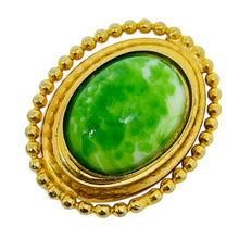 Load image into Gallery viewer, Vintage gold tone green glass designer brooch
