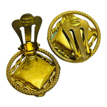 Load image into Gallery viewer, Vintage gold tone green glass jade designer clip on earrings
