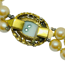 Load image into Gallery viewer, Vintage gold tone green glass jade pearls beads designer brooch necklace
