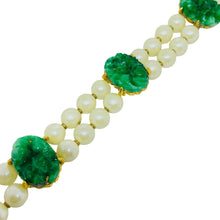 Load image into Gallery viewer, Vintage gold tone green glass jade pearls designer bracelet
