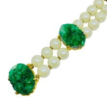 Load image into Gallery viewer, Vintage gold tone green glass jade pearls designer bracelet
