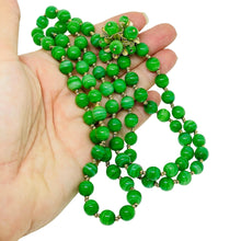 Load image into Gallery viewer, Vintage gold tone green jade art glass beads flower clasp designer necklace
