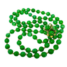 Load image into Gallery viewer, Vintage gold tone green jade art glass beads flower clasp designer necklace
