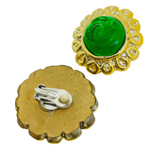 Load image into Gallery viewer, Vintage gold tone green resin designer 80's clip on earrings
