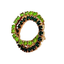Load image into Gallery viewer, Vintage gold tone green rhinestone double circle brooch
