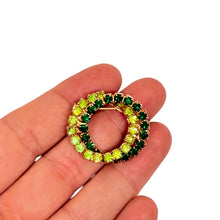 Load image into Gallery viewer, Vintage gold tone green rhinestone double circle brooch
