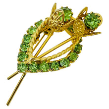 Load image into Gallery viewer, Vintage gold tone green rhinestone flower designer brooch
