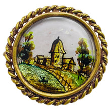 Load image into Gallery viewer, Vintage gold tone hand painted unique brooch
