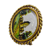Load image into Gallery viewer, Vintage gold tone hand painted unique brooch
