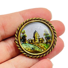 Load image into Gallery viewer, Vintage gold tone hand painted unique brooch

